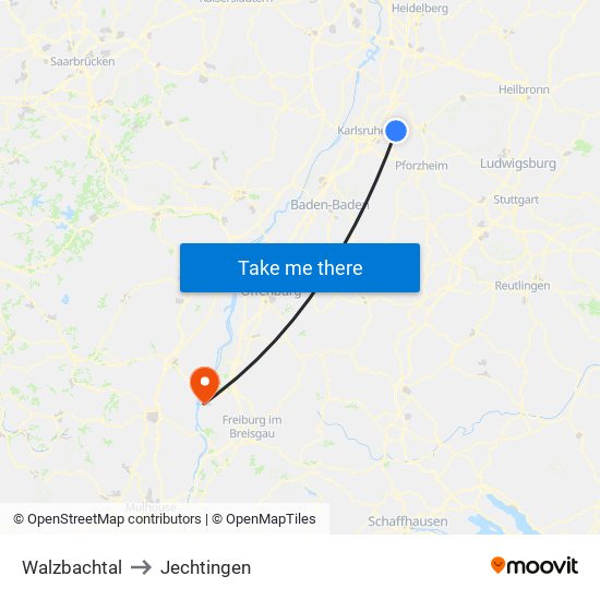 Walzbachtal to Jechtingen map