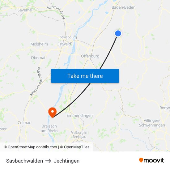 Sasbachwalden to Jechtingen map