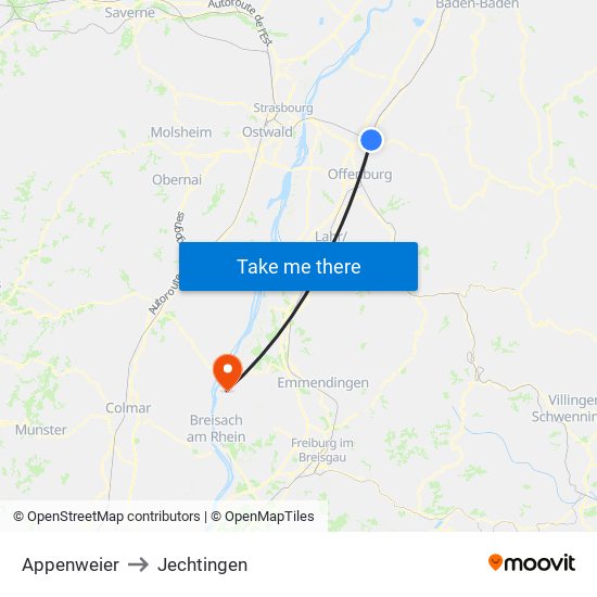 Appenweier to Jechtingen map