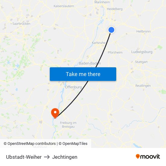 Ubstadt-Weiher to Jechtingen map