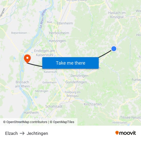 Elzach to Jechtingen map