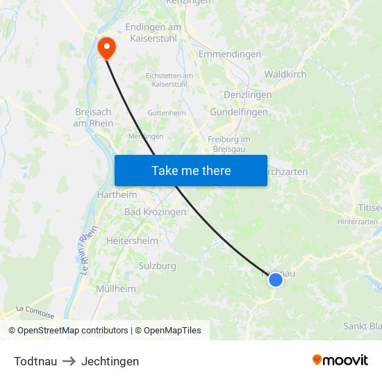 Todtnau to Jechtingen map