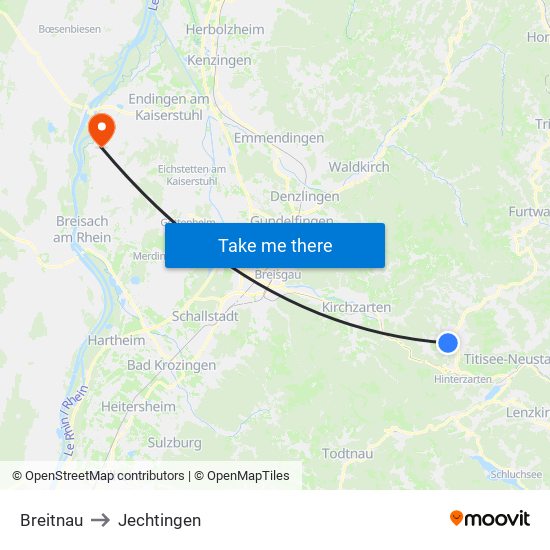 Breitnau to Jechtingen map