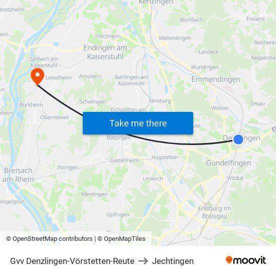 Gvv Denzlingen-Vörstetten-Reute to Jechtingen map