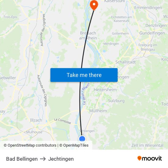 Bad Bellingen to Jechtingen map