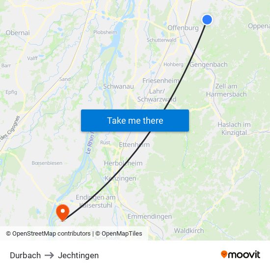 Durbach to Jechtingen map