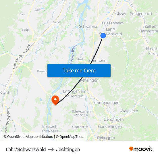 Lahr/Schwarzwald to Jechtingen map