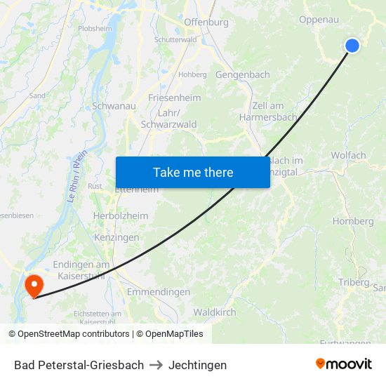 Bad Peterstal-Griesbach to Jechtingen map