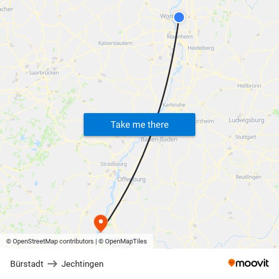 Bürstadt to Jechtingen map