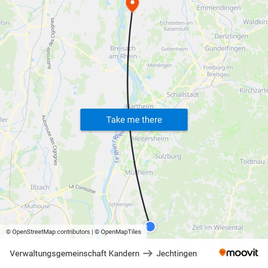 Verwaltungsgemeinschaft Kandern to Jechtingen map