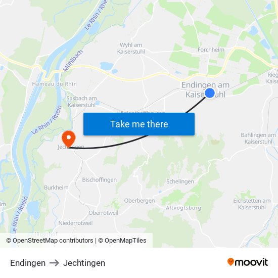 Endingen to Jechtingen map