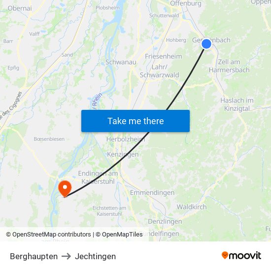 Berghaupten to Jechtingen map