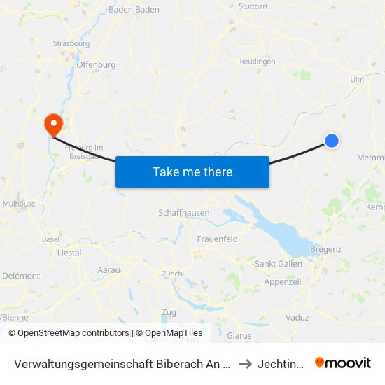 Verwaltungsgemeinschaft Biberach An Der Riß to Jechtingen map