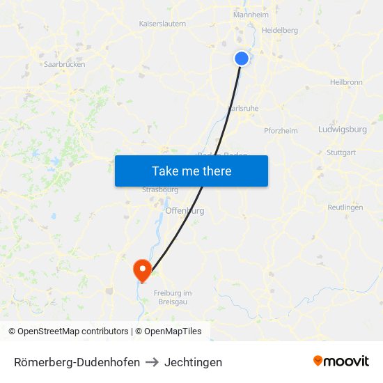 Römerberg-Dudenhofen to Jechtingen map