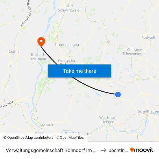 Verwaltungsgemeinschaft Bonndorf Im Schwarzwald to Jechtingen map