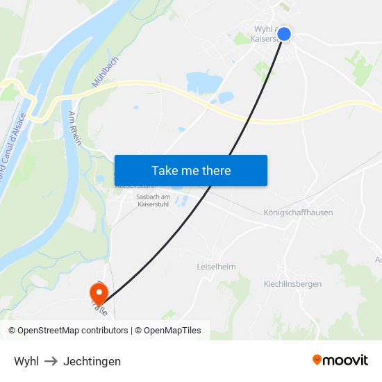 Wyhl to Jechtingen map