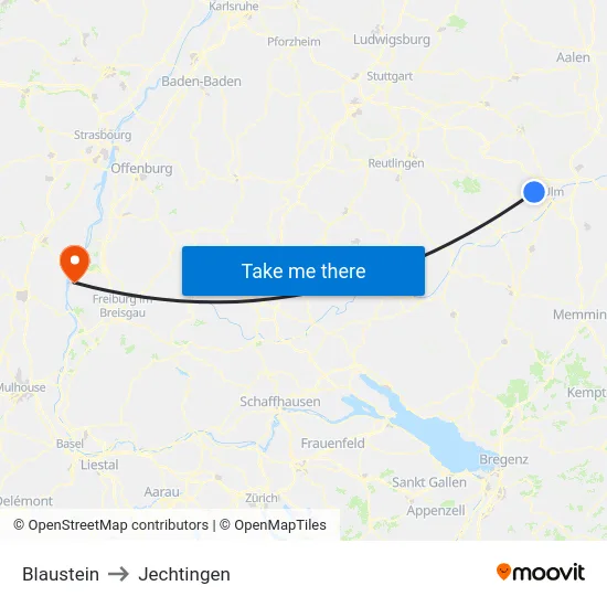 Blaustein to Jechtingen map