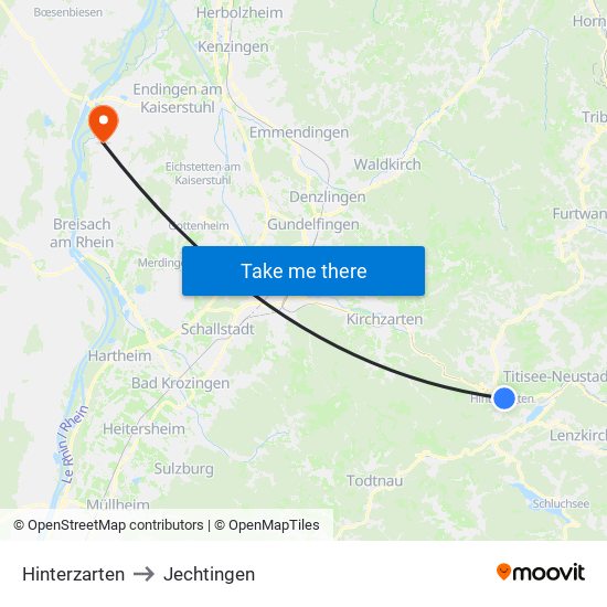 Hinterzarten to Jechtingen map