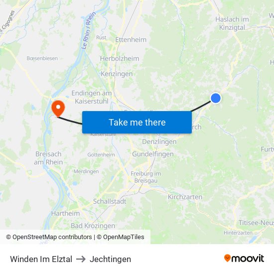 Winden Im Elztal to Jechtingen map