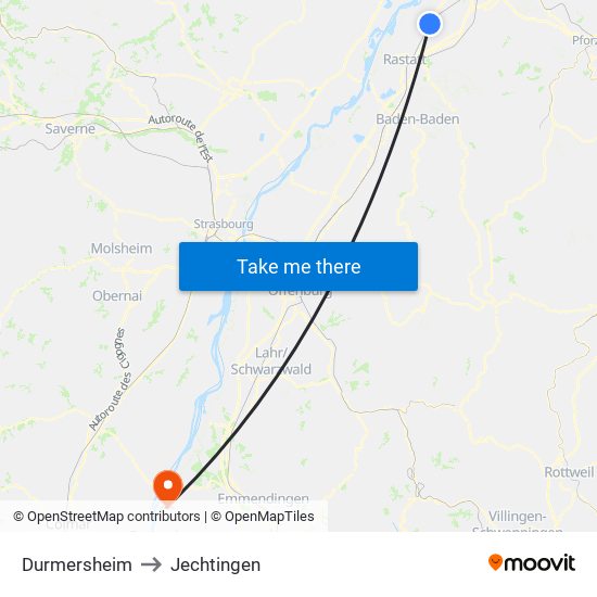 Durmersheim to Jechtingen map