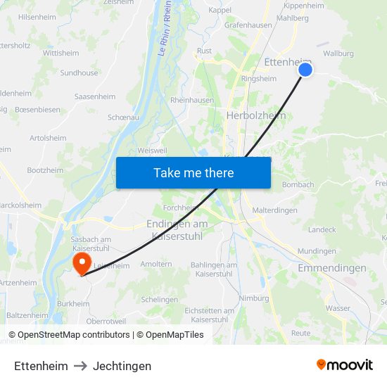 Ettenheim to Jechtingen map