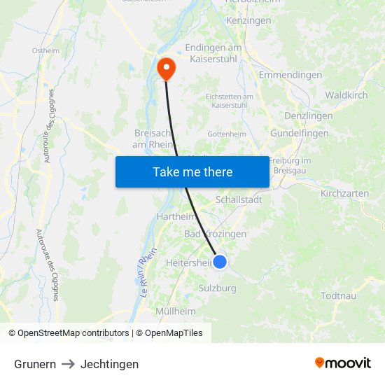 Grunern to Jechtingen map