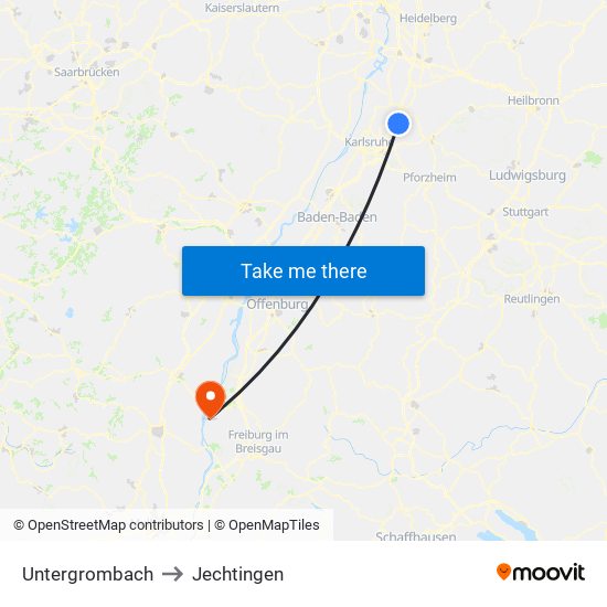 Untergrombach to Jechtingen map