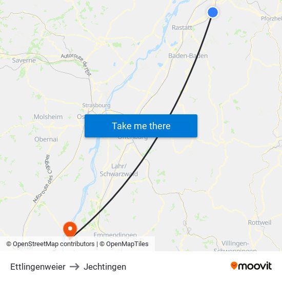 Ettlingenweier to Jechtingen map