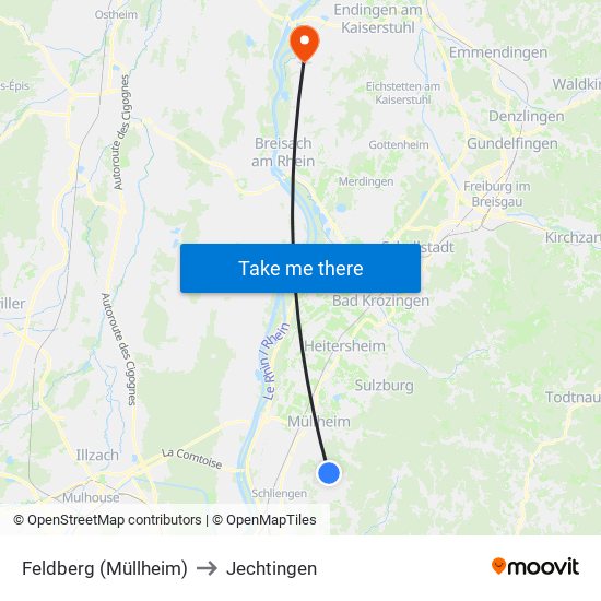 Feldberg (Müllheim) to Jechtingen map