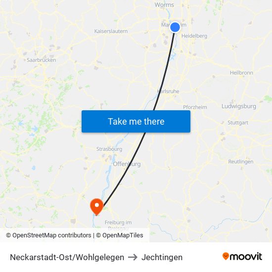 Neckarstadt-Ost/Wohlgelegen to Jechtingen map