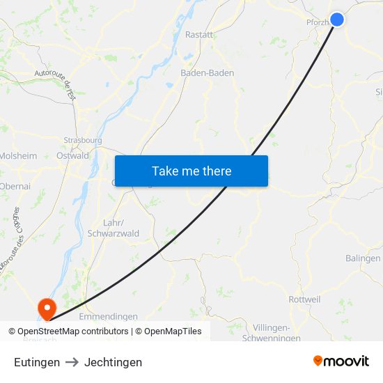 Eutingen to Jechtingen map