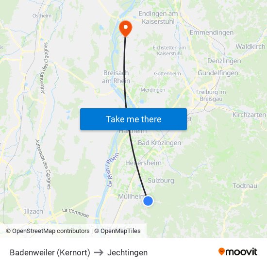 Badenweiler (Kernort) to Jechtingen map