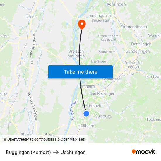 Buggingen (Kernort) to Jechtingen map