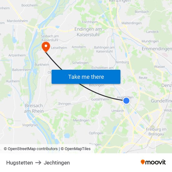 Hugstetten to Jechtingen map