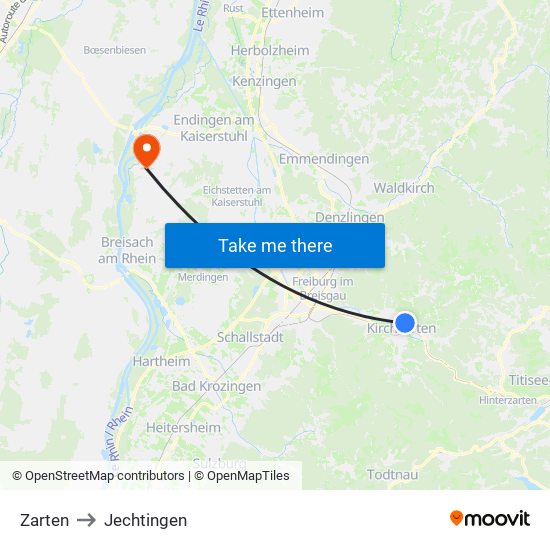 Zarten to Jechtingen map