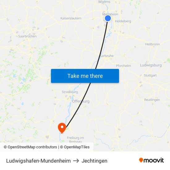 Ludwigshafen-Mundenheim to Jechtingen map