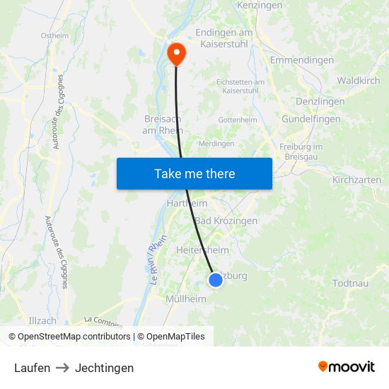 Laufen to Jechtingen map