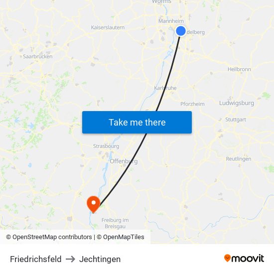 Friedrichsfeld to Jechtingen map