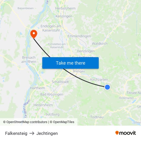 Falkensteig to Jechtingen map