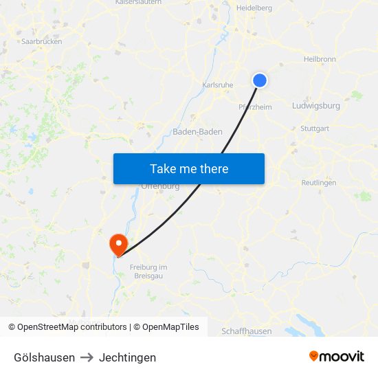 Gölshausen to Jechtingen map