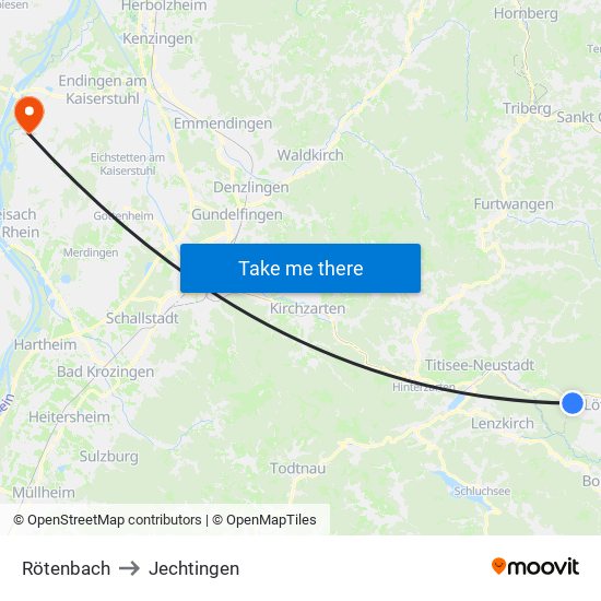 Rötenbach to Jechtingen map