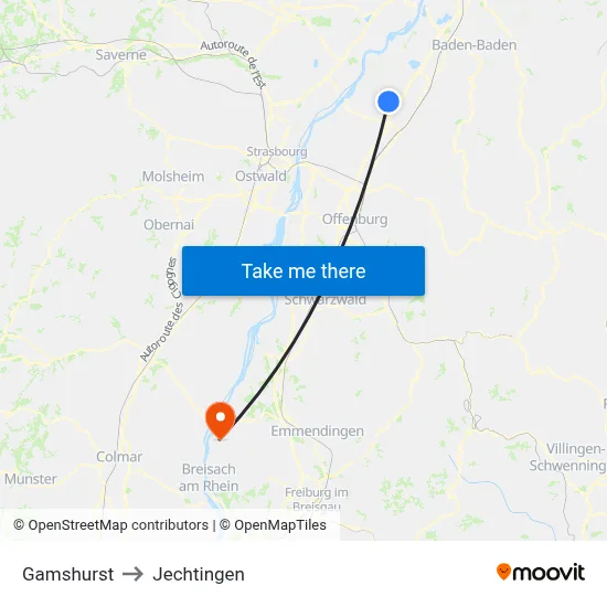 Gamshurst to Jechtingen map