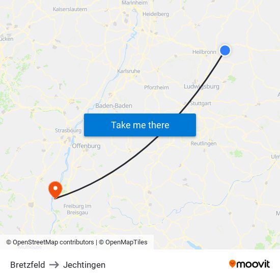 Bretzfeld to Jechtingen map