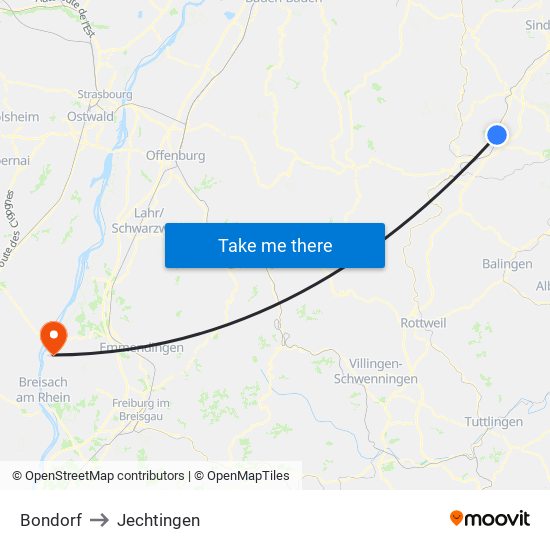 Bondorf to Jechtingen map