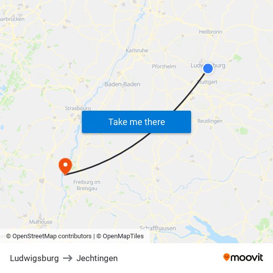 Ludwigsburg to Jechtingen map