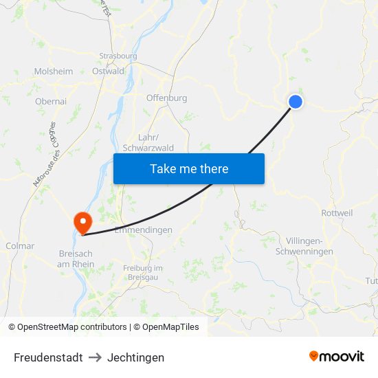 Freudenstadt to Jechtingen map