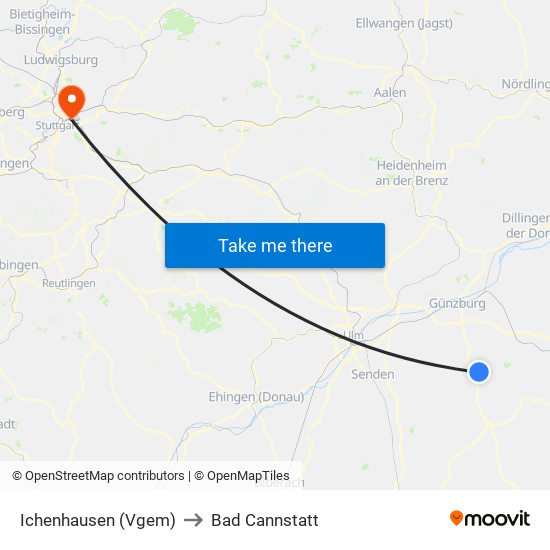 Ichenhausen (Vgem) to Bad Cannstatt map
