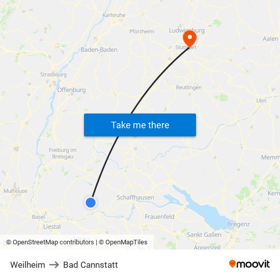 Weilheim to Bad Cannstatt map