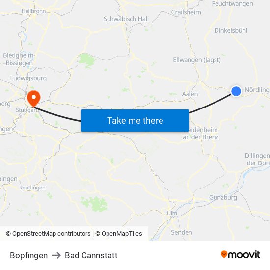 Bopfingen to Bad Cannstatt map