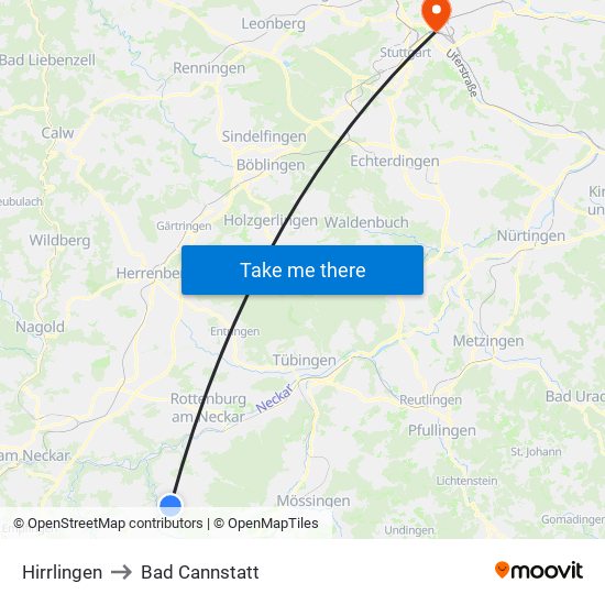 Hirrlingen to Bad Cannstatt map